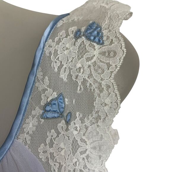 Vintage 1960's Claire Sandra By Lucie Ann Nightgown Long Satin Lace Sheer Flowy - Picture 4 of 16